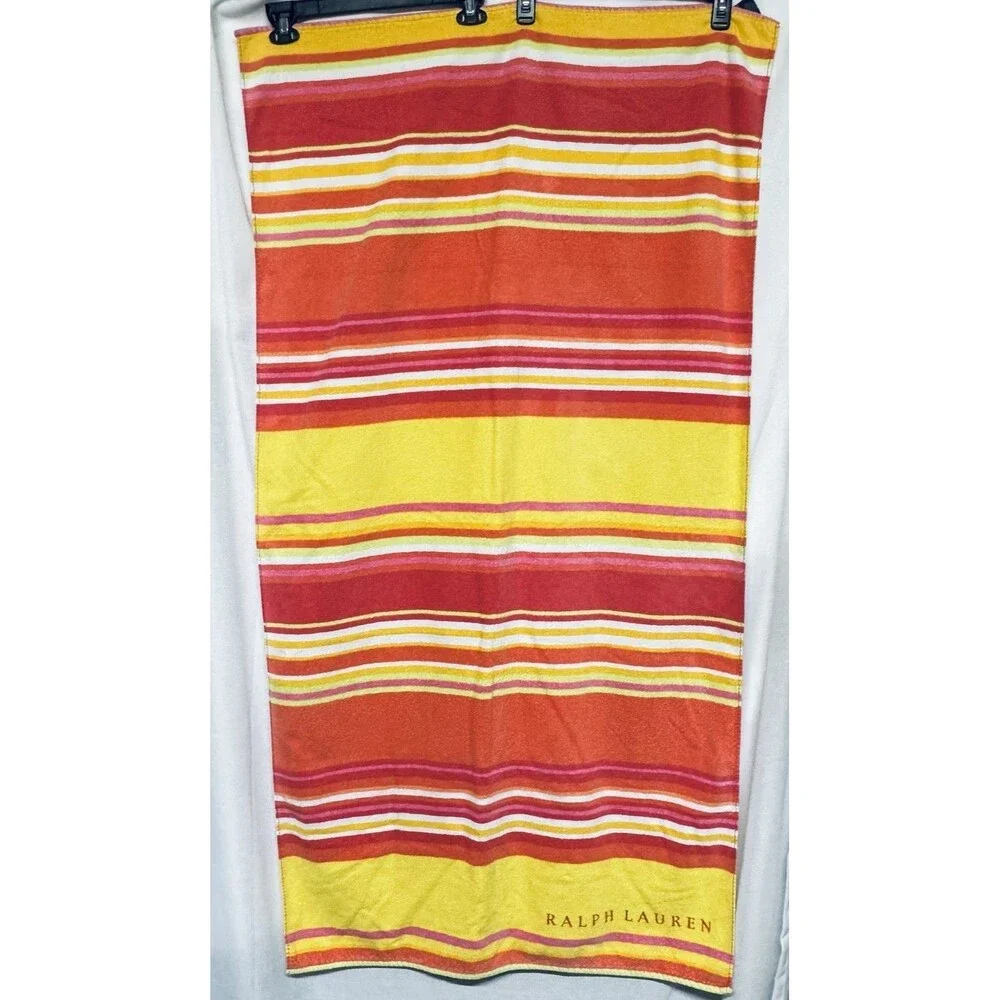 Ralph Lauren Multicolor Striped Beach Towel Spell Out Ralph Lauren Pink Wht Ylw